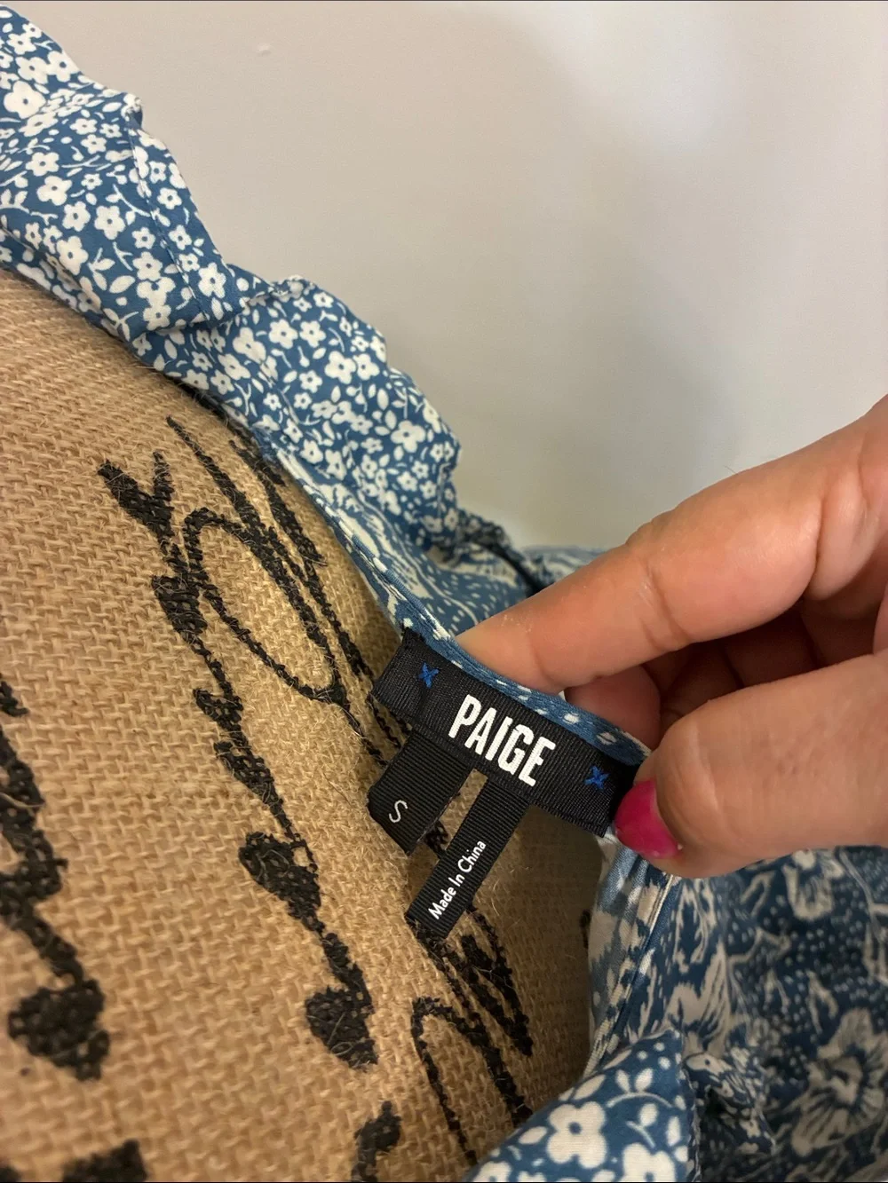 PAIGE Blue and White Floral Maxi Dress with Ruffle Hem Sz S